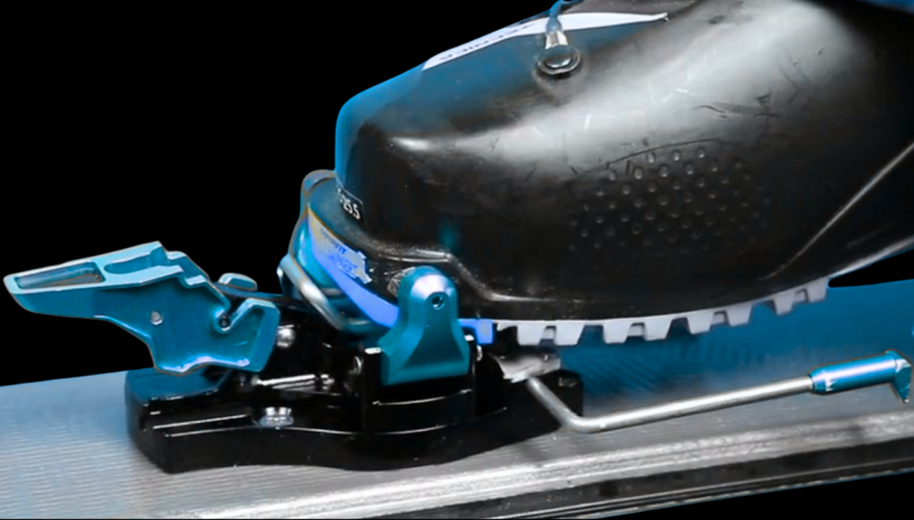 Close-up of a tool with a black and blue design on a white background