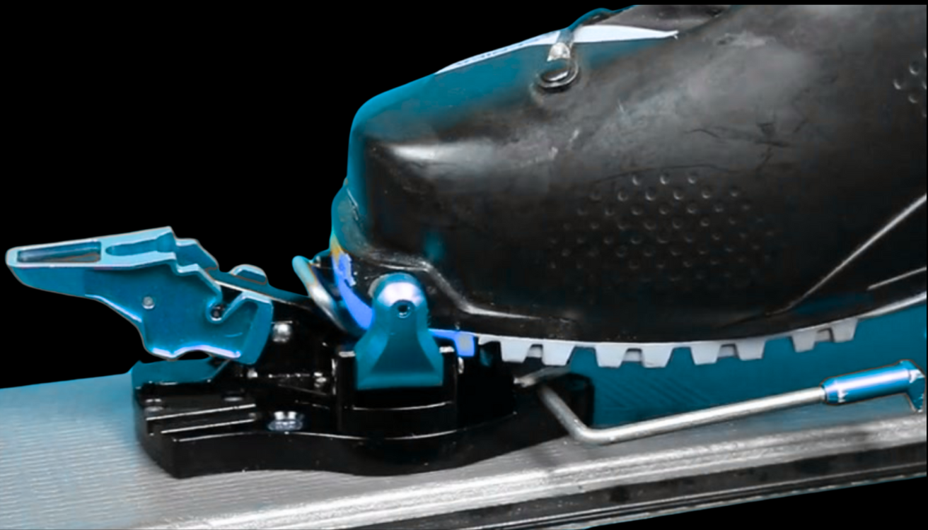 Close-up of a blue and black tool on a white background